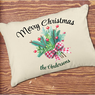 Family Name, Merry Christmas Bouquet 16x12  Decorative Cushion