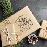 Family Name, Merry Christmas & Return Address Self-inking Stamp<br><div class="desc">A modern take on a classic design, this stamp features your family name in curved text over "Merry Christmas" in hand-lettered script calligraphy with your contact details below. Perfect for holiday cards, thank yous, gift tags, and more! Add your custom wording by clicking on "Personalize this template". For more advanced...</div>
