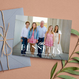 Family Name Modern Elegant Holiday Photo Card
