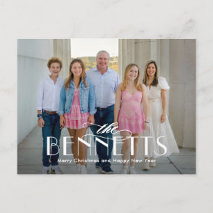 Family Name Modern Elegant Photo Holiday Postcard