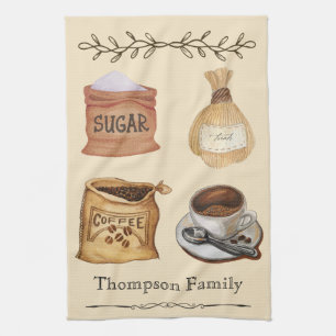 Family name Modern rustic watercolor Coffee lovers Tea Towel