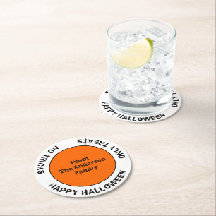 Family Name Modern Typography Happy Halloween Round Paper Coaster