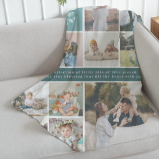 Family Name Monogram | 15 Photo Collage Fleece Blanket