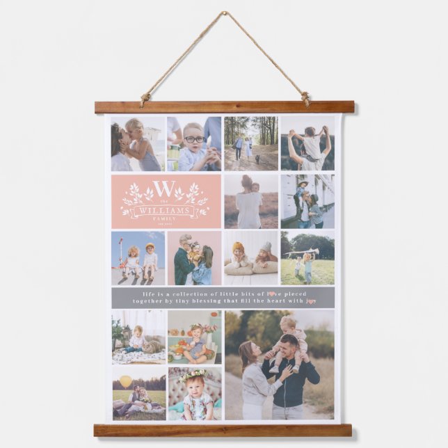 Family Name Monogram | 15 Photo Collage Hanging Tapestry (Front)