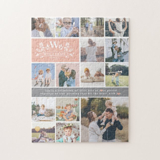 Family Name Monogram | 15 Photo Collage Jigsaw Puzzle (Vertical)