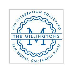 Family Name Monogram Custom Round Return Address Self-inking Stamp