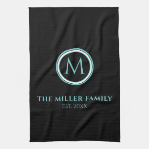 Family Name   Monogram   Date   Black & Teal Tea Towel