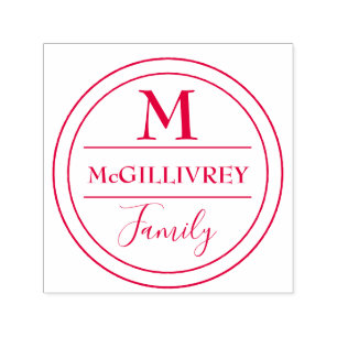 Family name monogram DIY round RED Self-inking Stamp