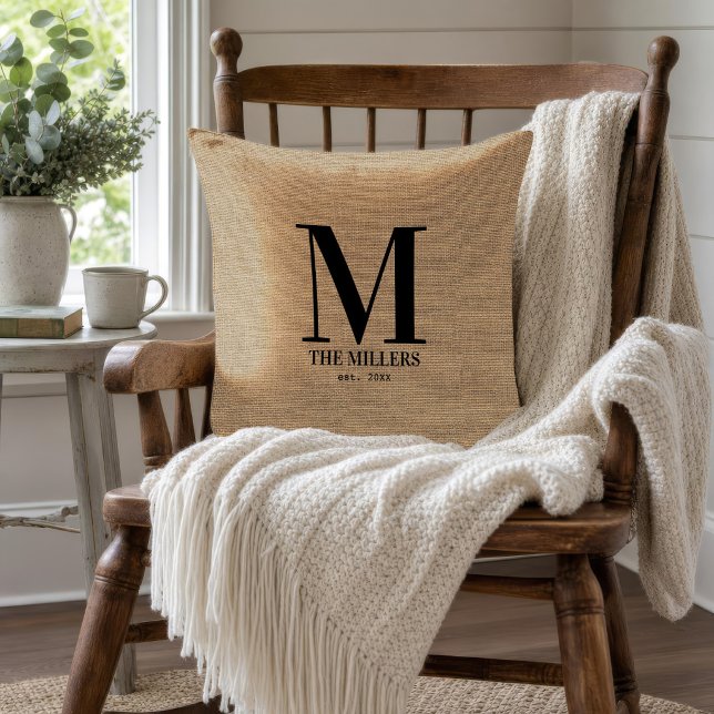 Family Name Monogram Initial Personalised Rustic Cushion (Creator Uploaded)