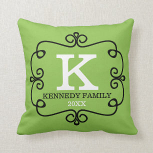 Family Name Monogrammed Lime Green Cushion