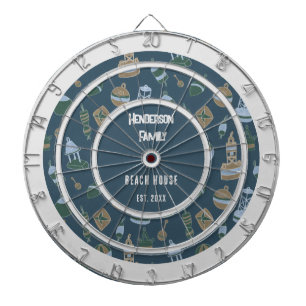 Family Name Nautical Beach House Blue White  Dartboard