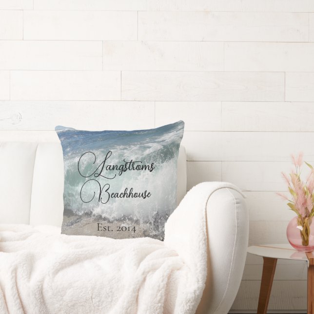 Family Name Ocean Waves Throw Pillow (Couch)