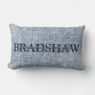 Family Name on Denim Lumbar Cushion