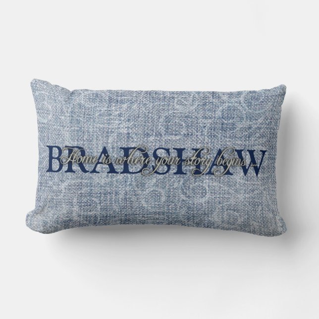 Family Name on Denim Lumbar Cushion (Front)