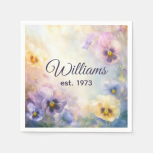 Family Name on Dreamy Pansy Abstract Napkin