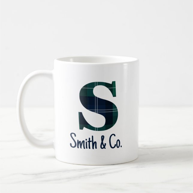 Family Name or Company Name Plaid Letter s Initial Coffee Mug (Left)