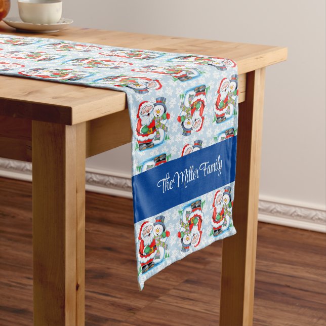 Family Name or Text Snowman Santa Christmas  Long Table Runner (In Situ)