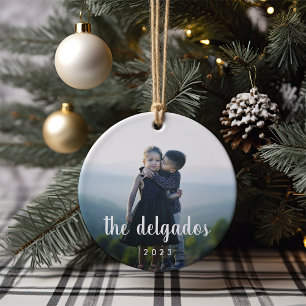 Family Name Overlay Photo Ceramic Tree Decoration