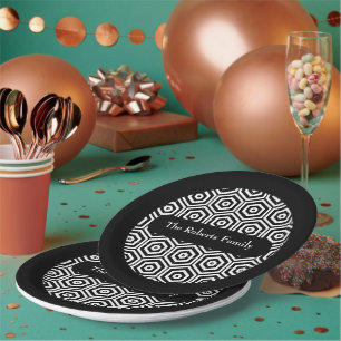 Family Name Party Plates Hexagon Pattern