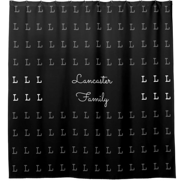 Family Name Personalised shower curtain black (Front)