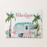 Family Name | Personalized Flamingo Family Jigsaw Puzzle<br><div class="desc">Personalized puzzle that the entire family will love. Featuring a fun watercolor flamingo family scene with spots to add your own family names. When it comes to home design we love the color that flamingos add. Always a hit, no matter the recipient. Shop today for that extra special gift! We...</div>