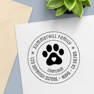 Family Name Pet Paw Print Round Address Self-inking Stamp