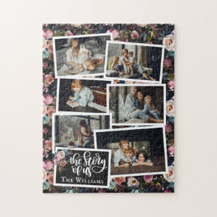 Family Name Photo Collage   Floral on Black Jigsaw Puzzle