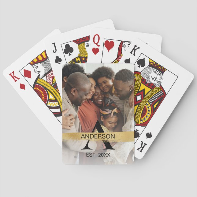 Family Name Photo Monogrammed Gold Playing Cards (Back)