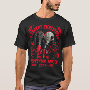 Family Name Photo Red Heart Creepy Christmas  T-Shirt