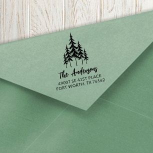 Family Name Pine Tree Return Address Rubber Stamp