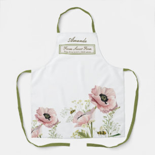 Family name poppies, wildflower, bees customisable apron