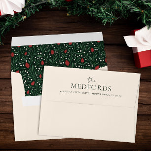 Family Name Pre-Addressed Christmas Floral Pattern Envelope