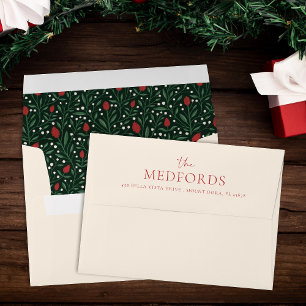 Family Name Pre-Addressed Christmas Floral Pattern Envelope