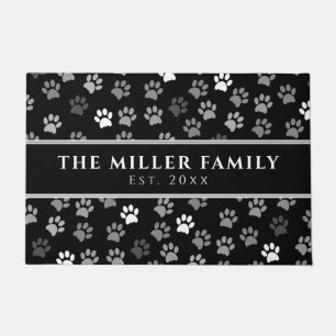 Family Name   Puppy Dog Print Black & White Doormat