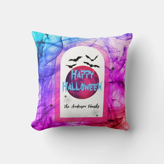 Family Name Purple Pink Modern Happy Halloween  Cushion (Front)
