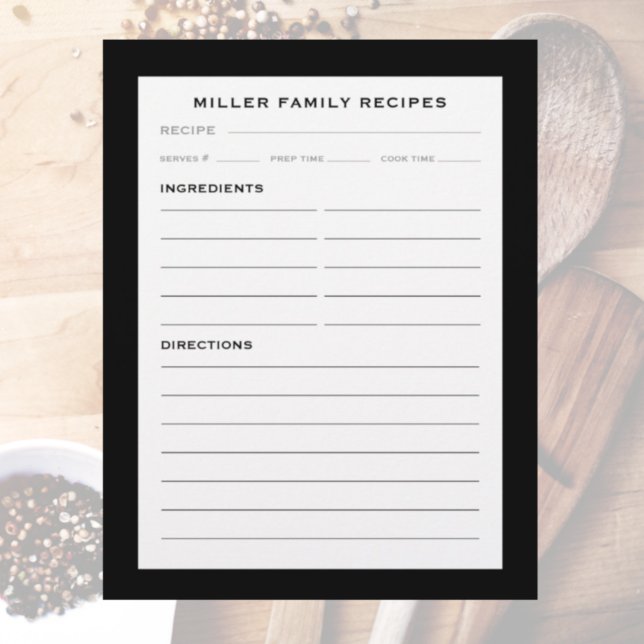 Family Name Recipe Insert | Simple Black & White (Creator Uploaded)