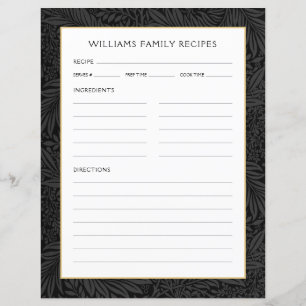 Family Name Recipe Page Vintage Black Floral