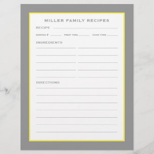 Family Name + Recipes Simple Grey Yellow & White