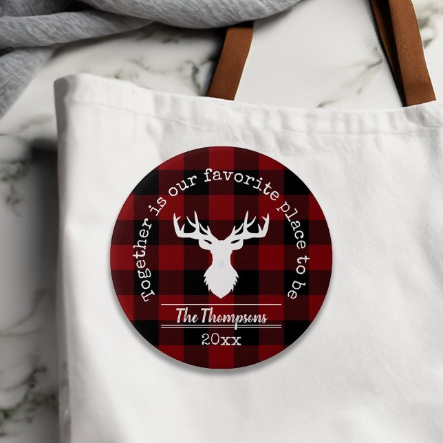  Family Name Red and Black Buffalo Plaid 7.5 Cm Round Badge (Creator Uploaded)