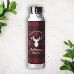 Family Name Red and Black Buffalo Plaid Water Bottle<br><div class="desc">The product design features a silhouette of a deer on a classic red and black buffalo plaid pattern. Combined with your own personalised text,  this composition makes a rustic,  modern,  and unique water bottle - Gift idea for Thanksgiving,  Christmas,  family reunion,  or any other special gatherings!</div>