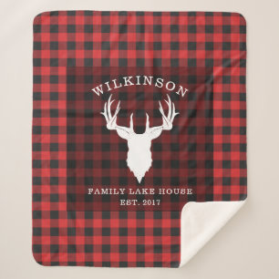 Family Name Red Buffalo Lumberjack Plaid Lake Sherpa Blanket