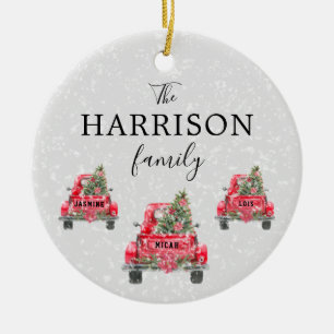 Family Name Red Truck Christmas Tree Holiday Ceram Ceramic Ornament