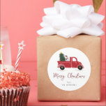 Family Name Red Truck Snowman Christmas Tree Classic Round Sticker<br><div class="desc">Family Name Red Truck Snowman Christmas Tree Classic Round Sticker</div>
