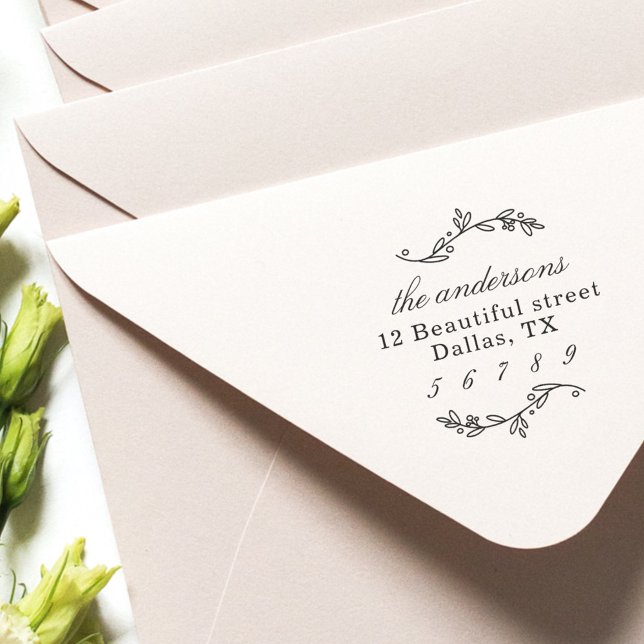 Family Name Return Address Greenery Branch Self-inking Stamp (Creator Uploaded)