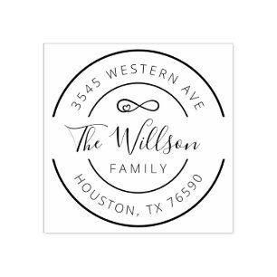 Family Name Return Address round, Infinite Love Rubber Stamp