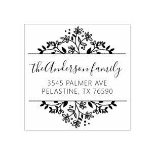 Family Name Return Address round logo Self-inking Rubber Stamp