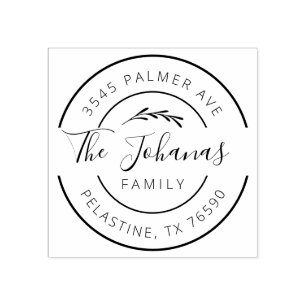 Family Name Return Address round logo Self-inking Rubber Stamp