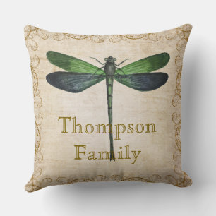 Family name Rustic roman style Dragonfly vintage Cushion