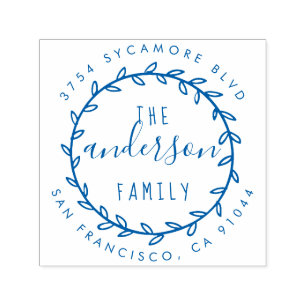 Family Name Rustic Script & Wreath Return Address Self-inking Stamp