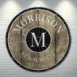 Family Name Rustic Wood Dartboard<br><div class="desc">This rustic dartboard is the perfect addition to your family beach house, lake house, game room, man cave, and more. It features a bold initial monogram at the centre, with your family name proudly displayed at the top. The bottom reads "Beach House, " but this can be customised to fit...</div>